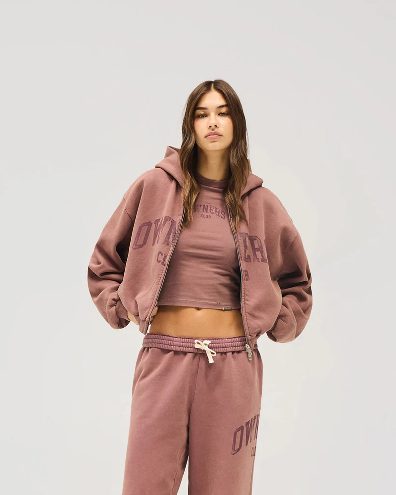 Represent Owners Club Zip Through Hoodie - Smoked Rose
