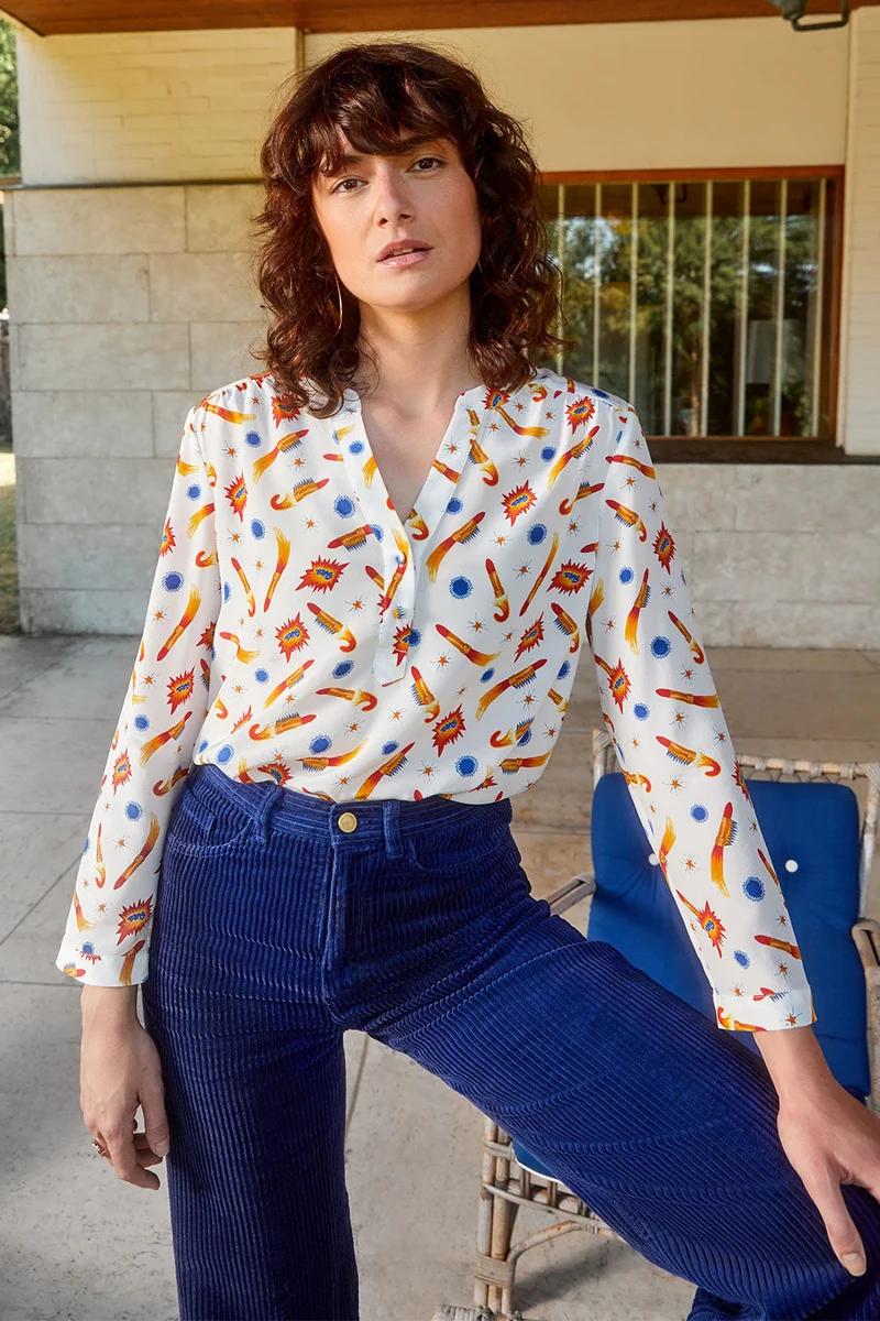 Blouse Lumineuse en soie Rocket Lipstick Blanc
