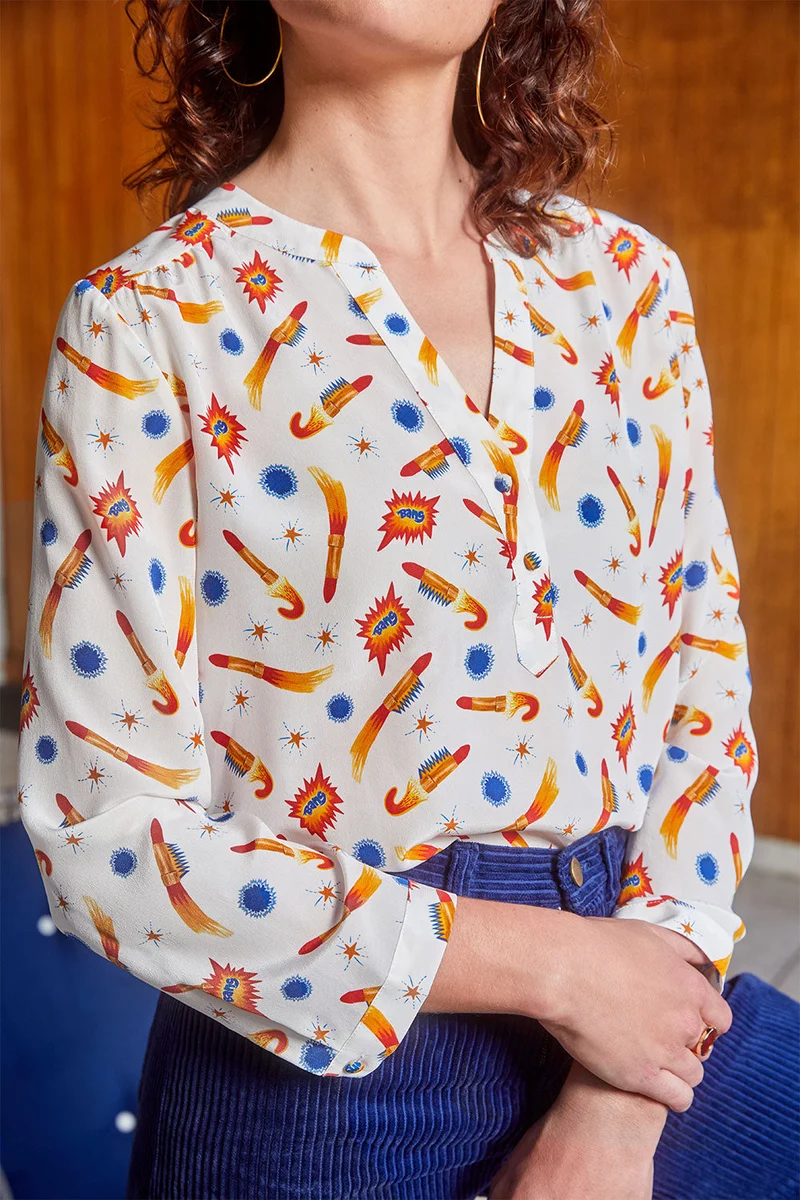 Blouse Lumineuse en soie Rocket Lipstick Blanc