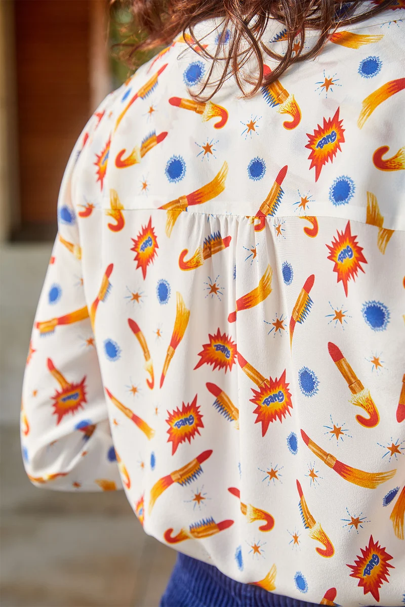 Blouse Lumineuse en soie Rocket Lipstick Blanc