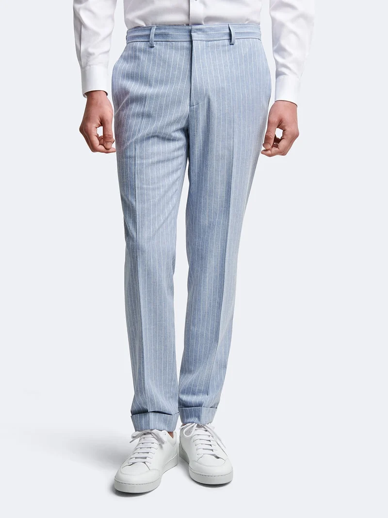 Pantalon de costume en lin mélangé rayé