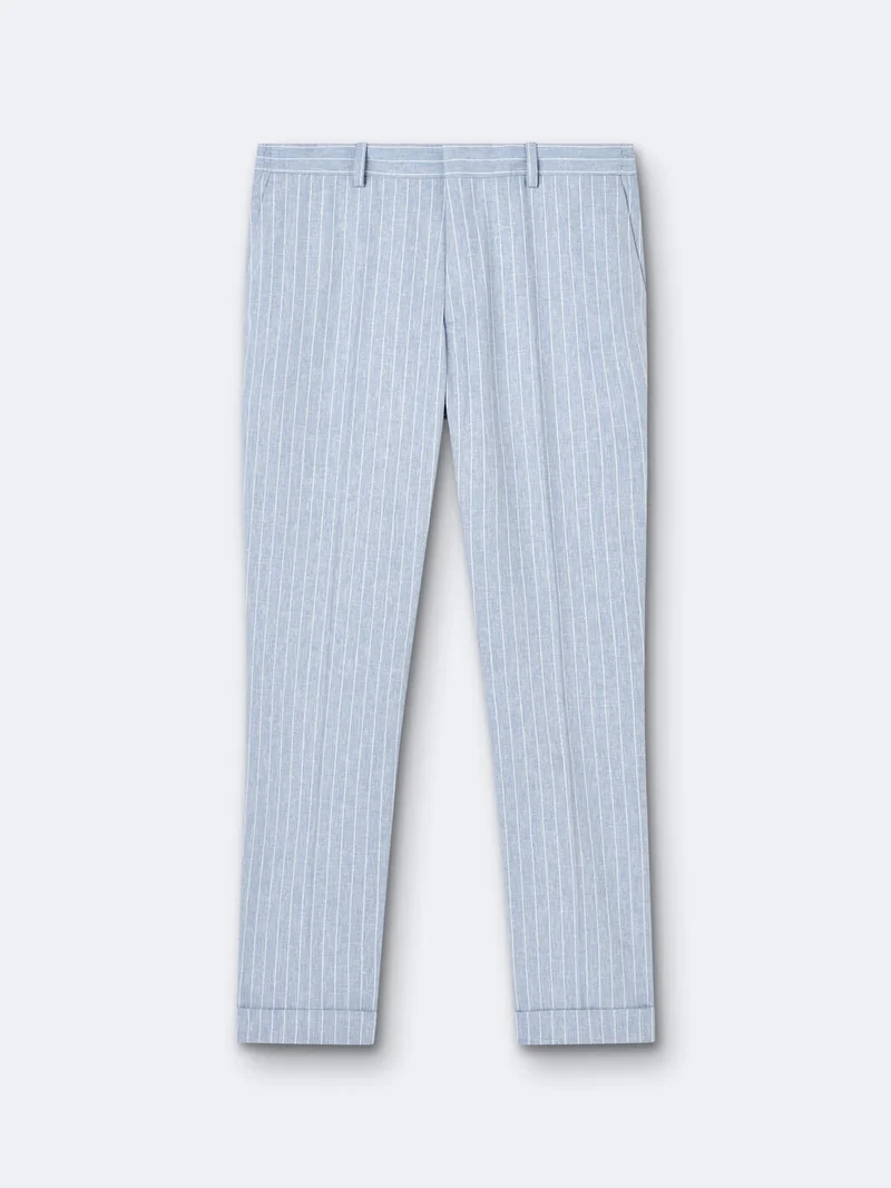 Pantalon de costume en lin mélangé rayé