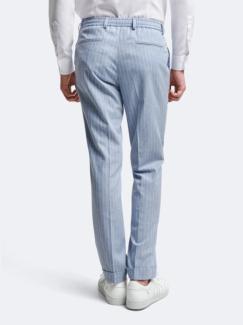 Pantalon de costume en lin mélangé rayé