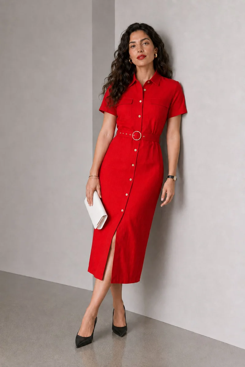 Hadra|Cotton Utility Belted Shirt Dress