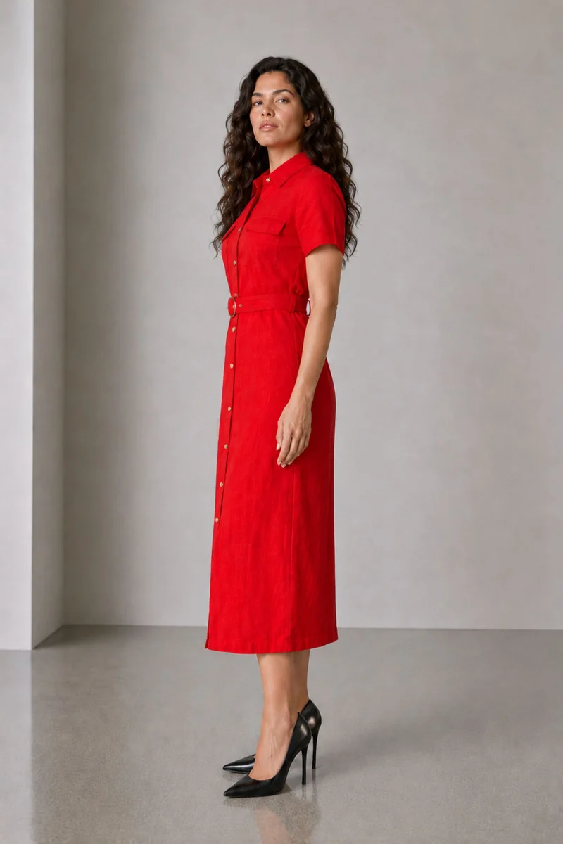 Hadra|Cotton Utility Belted Shirt Dress