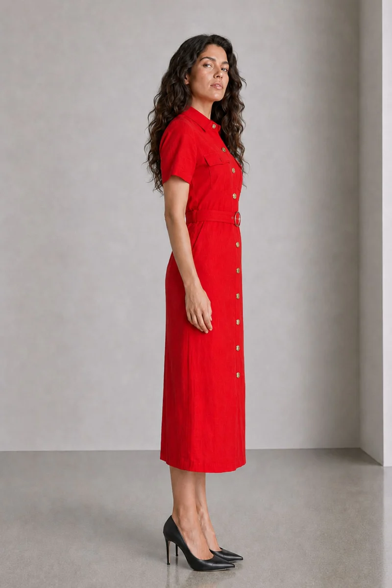 Hadra|Cotton Utility Belted Shirt Dress