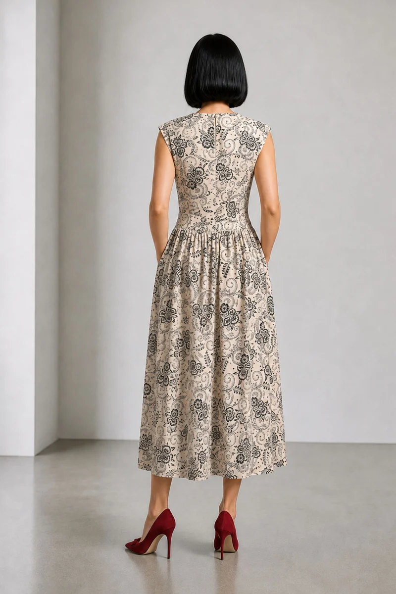 Calora|Cotton Printed Gathered Maxi Dress