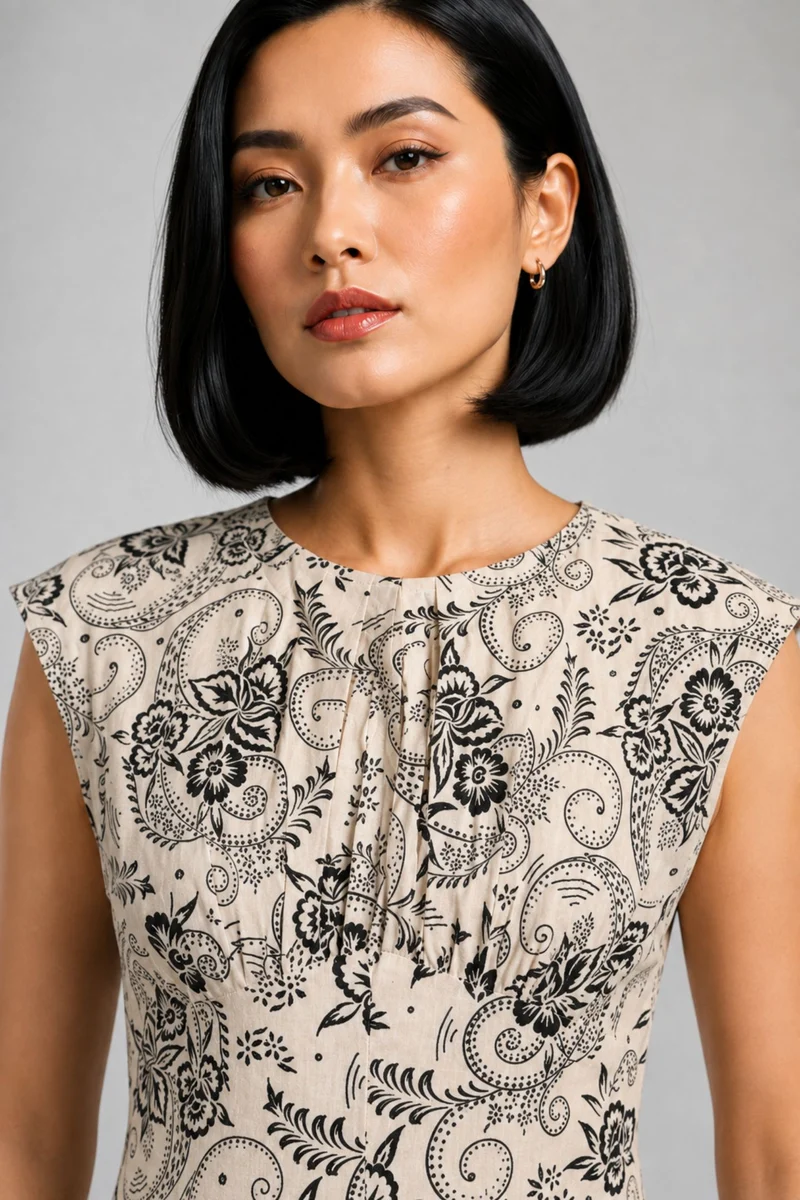 Calora|Cotton Printed Gathered Maxi Dress