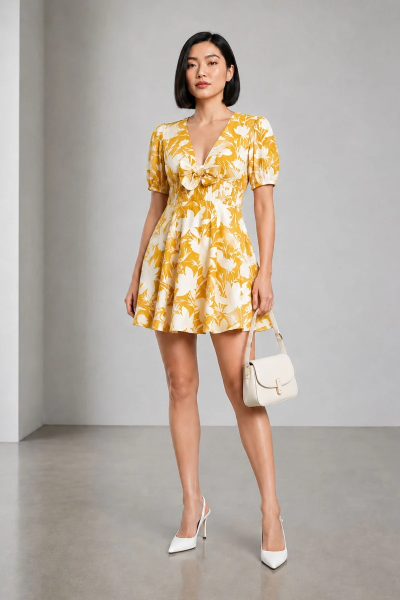 Mirelle|Cotton Printed Bow Detail Mini Dress
