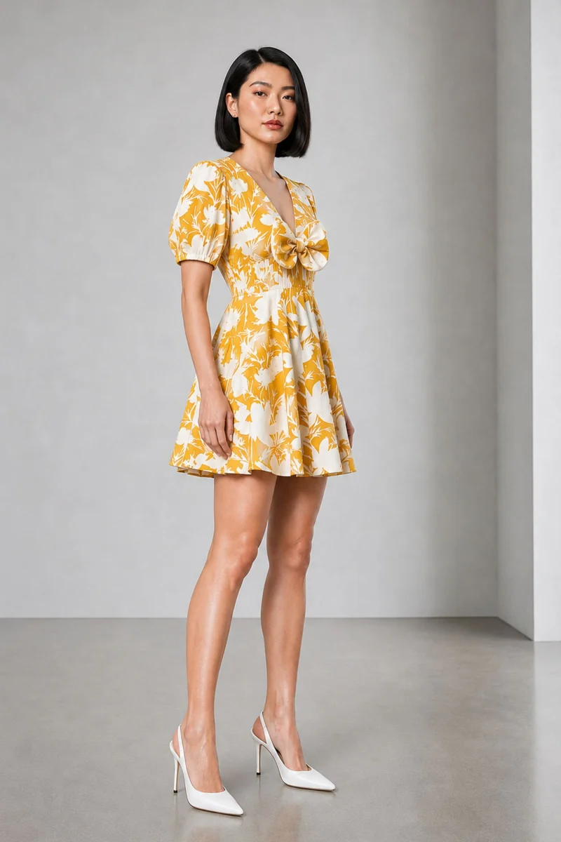 Mirelle|Cotton Printed Bow Detail Mini Dress