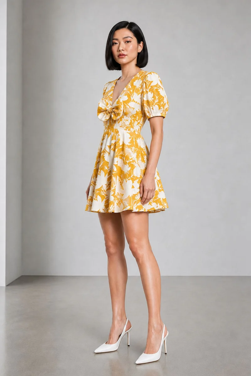 Mirelle|Cotton Printed Bow Detail Mini Dress