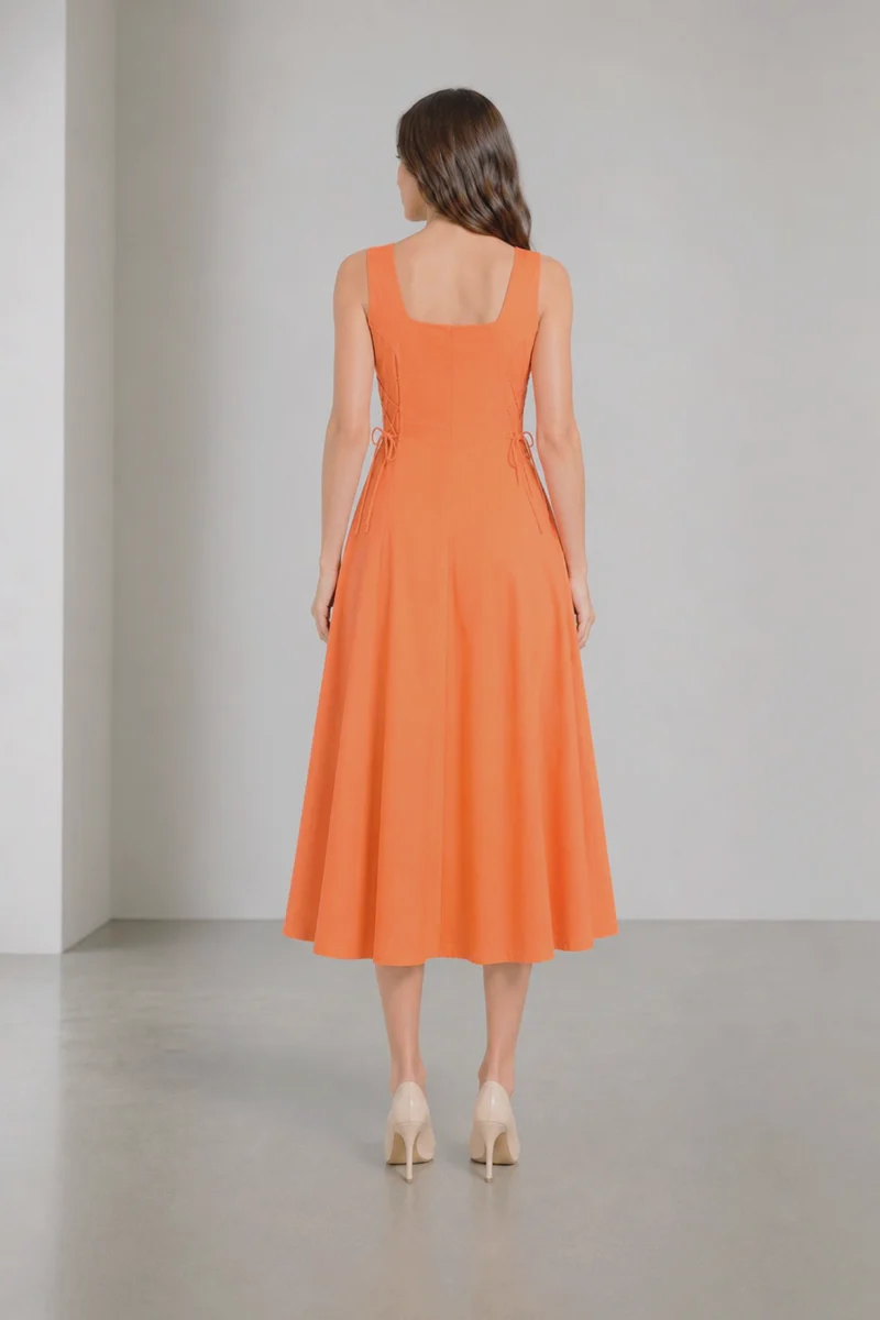 Mella|Viscose Side Lace Tieup Midi Dress