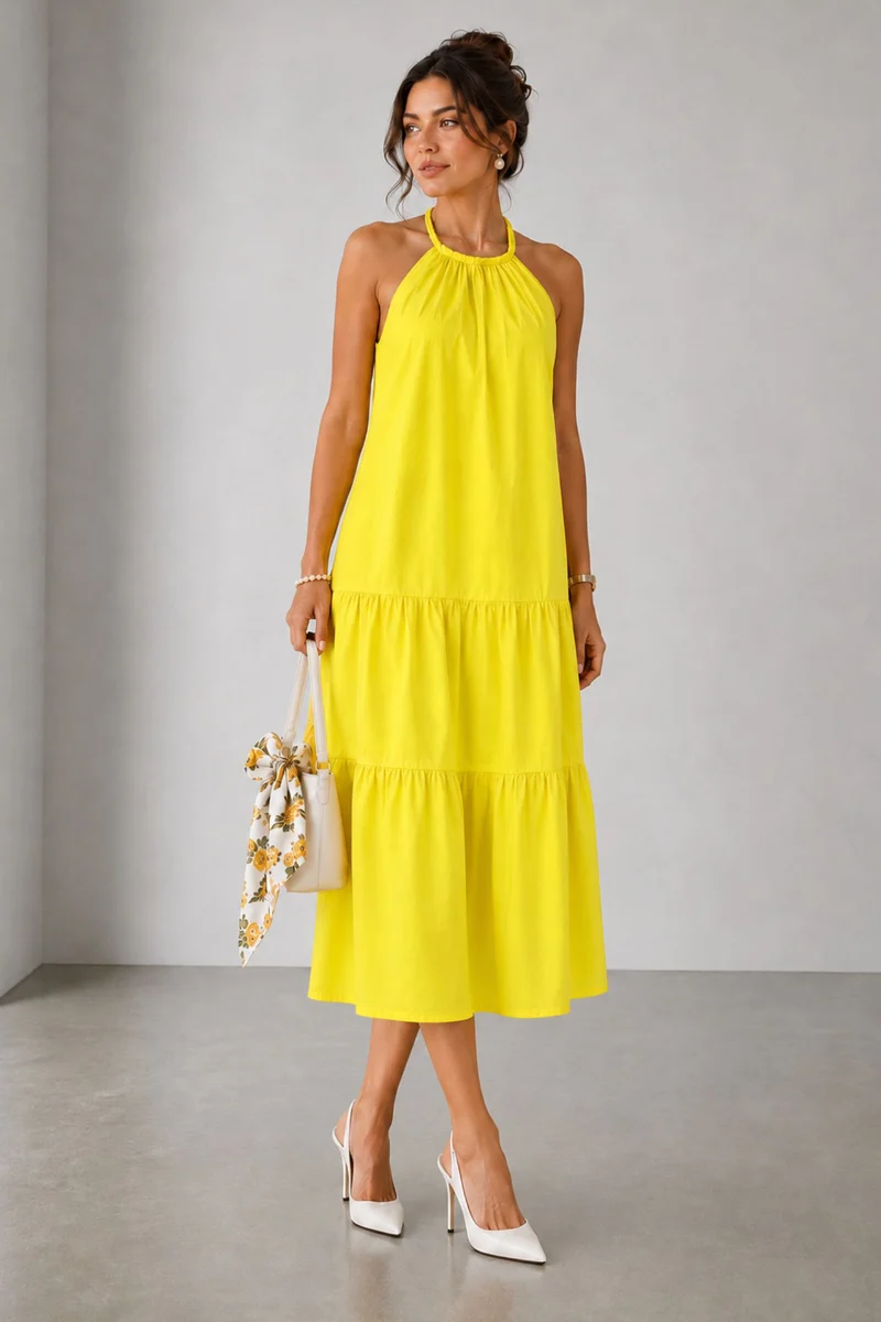 Zyra|Cotton Halter Neck Midi Dress