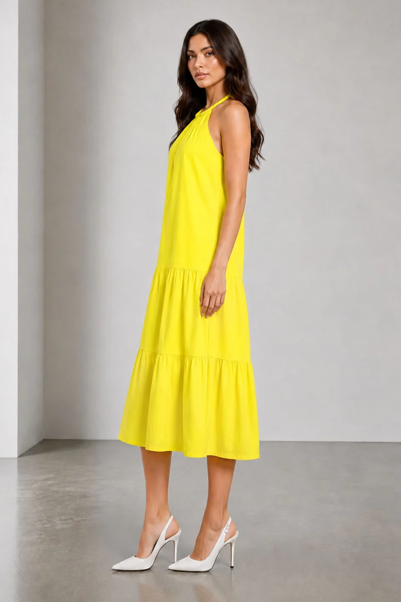 Zyra|Cotton Halter Neck Midi Dress