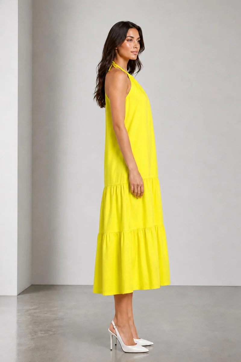Zyra|Cotton Halter Neck Midi Dress