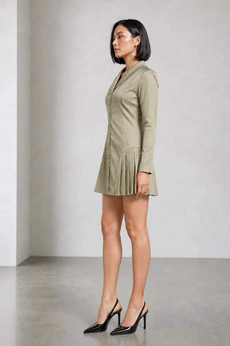 Virel|Cotton Tailored Pleated Mini Dress