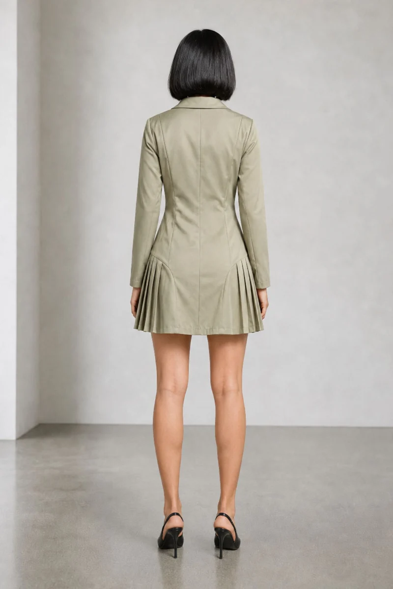 Virel|Cotton Tailored Pleated Mini Dress