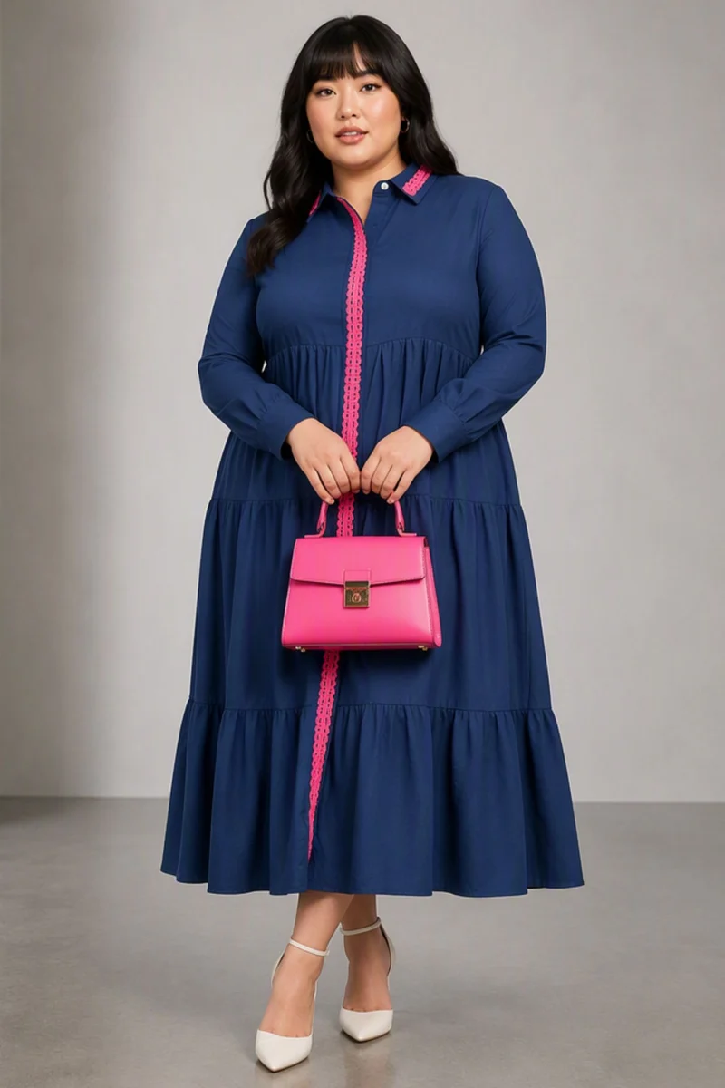 Aluna|Cotton Navy Embroidered Shirt Dress