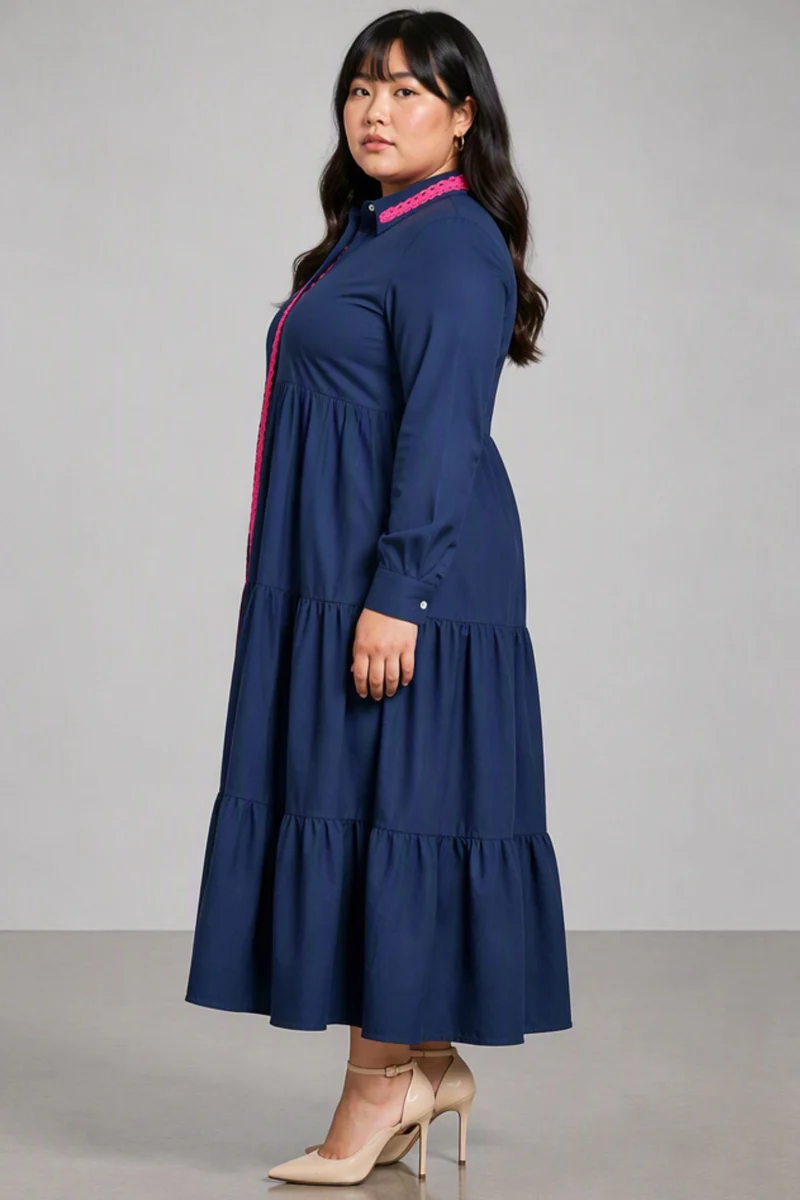 Aluna|Cotton Navy Embroidered Shirt Dress