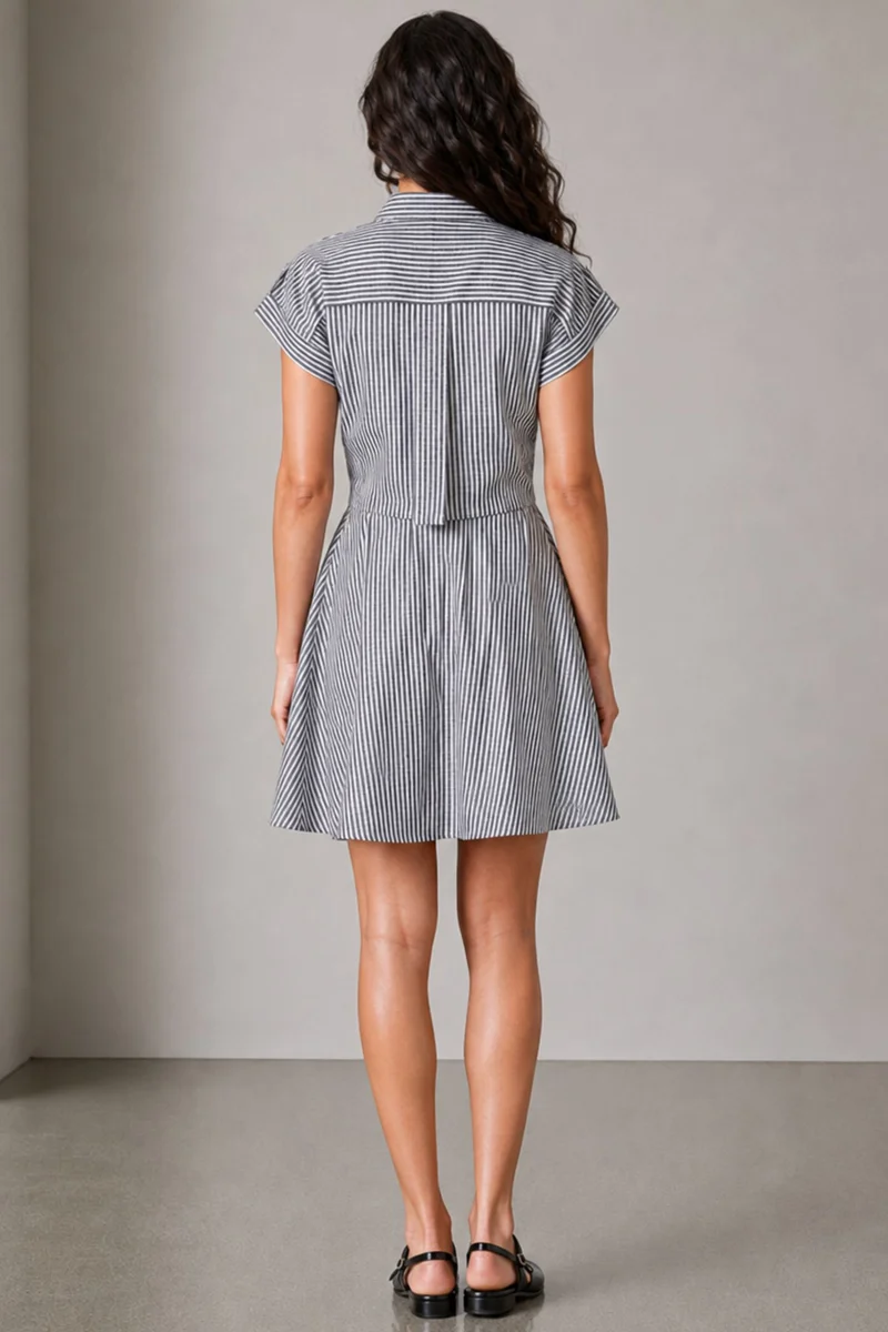 Tarin|Cotton Striped Mini Shirt Dress