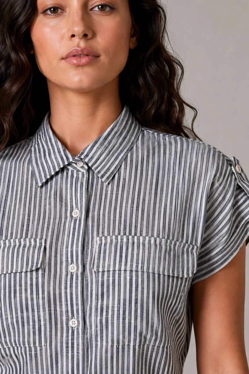 Tarin|Cotton Striped Mini Shirt Dress