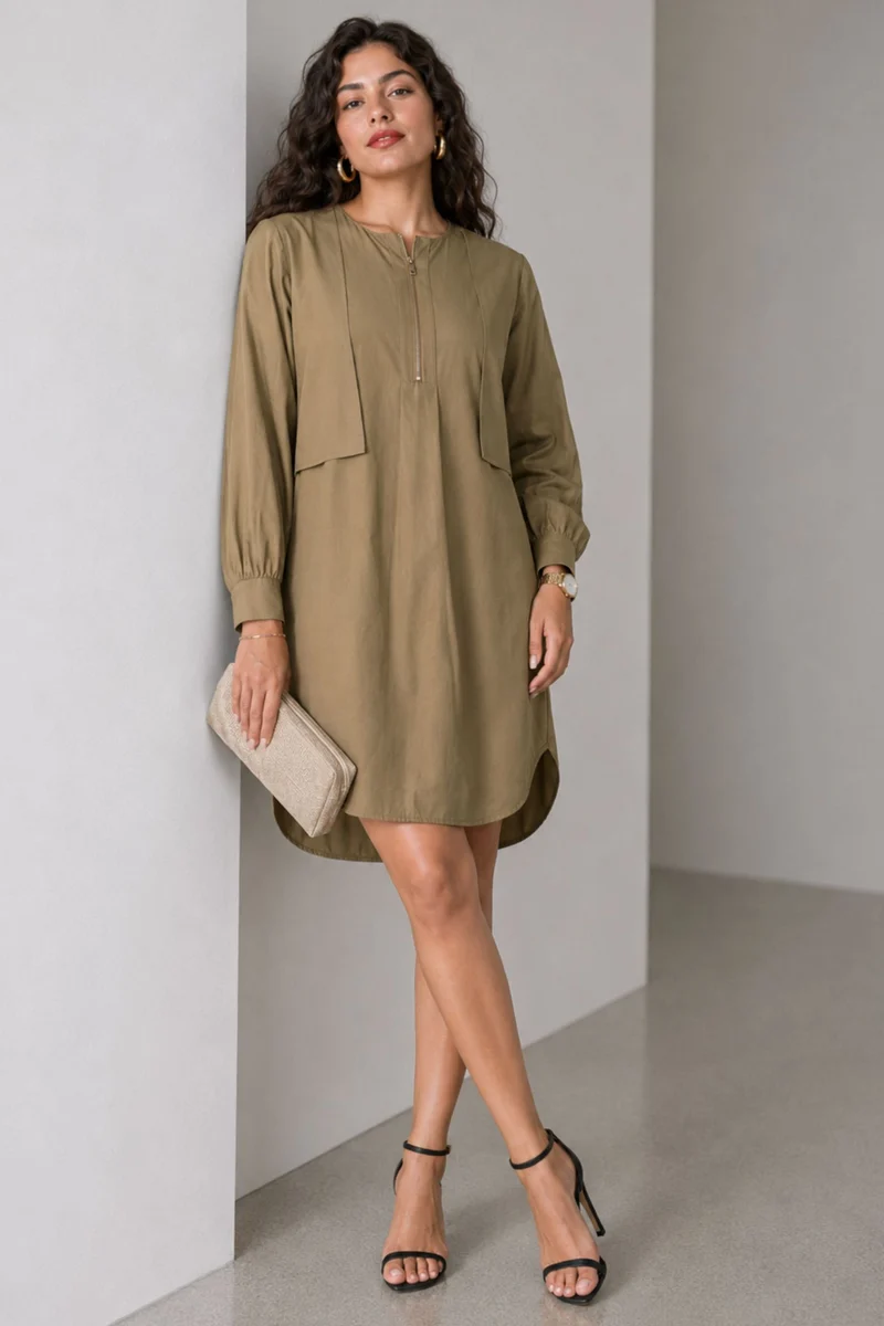 Maren|Cotton Overlay Detail Aline Midi Dress