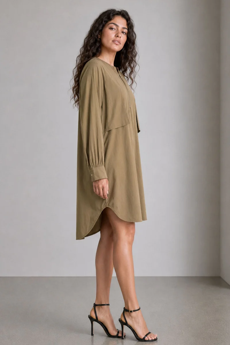 Maren|Cotton Overlay Detail Aline Midi Dress