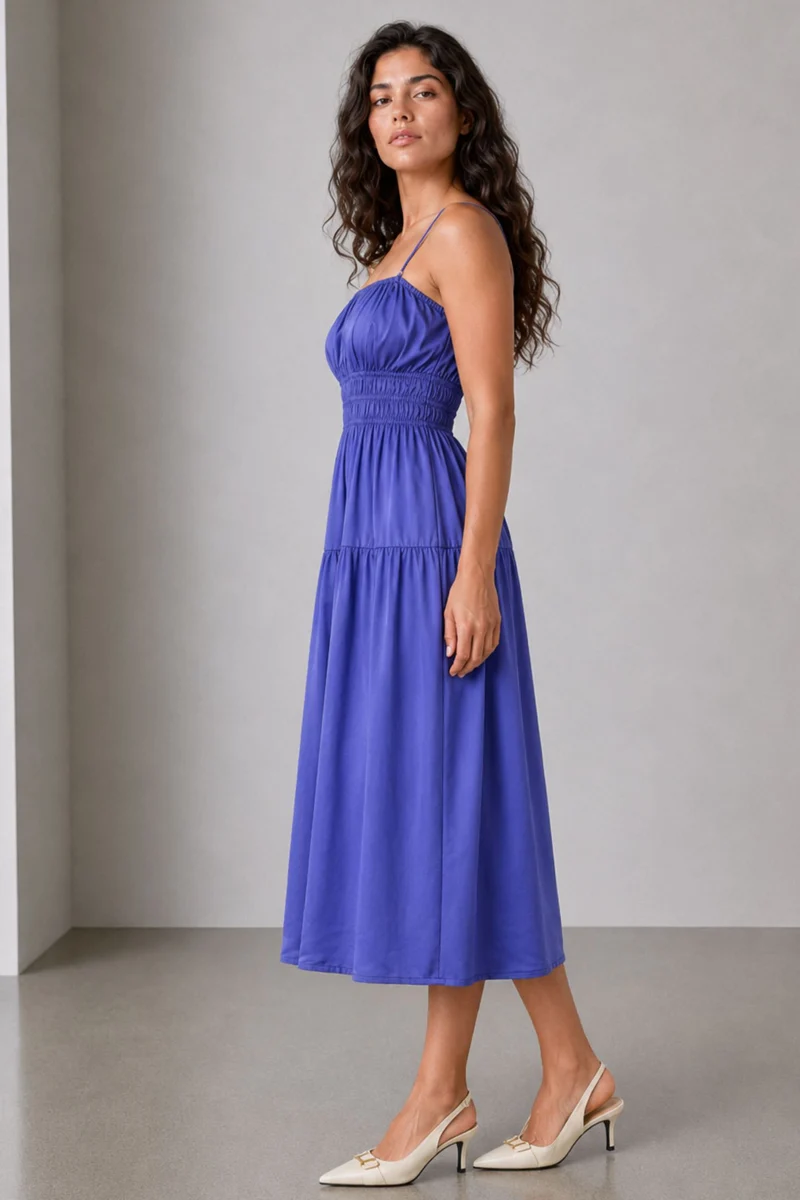 Vesper|Satin Elasticated Waist Midi Dress