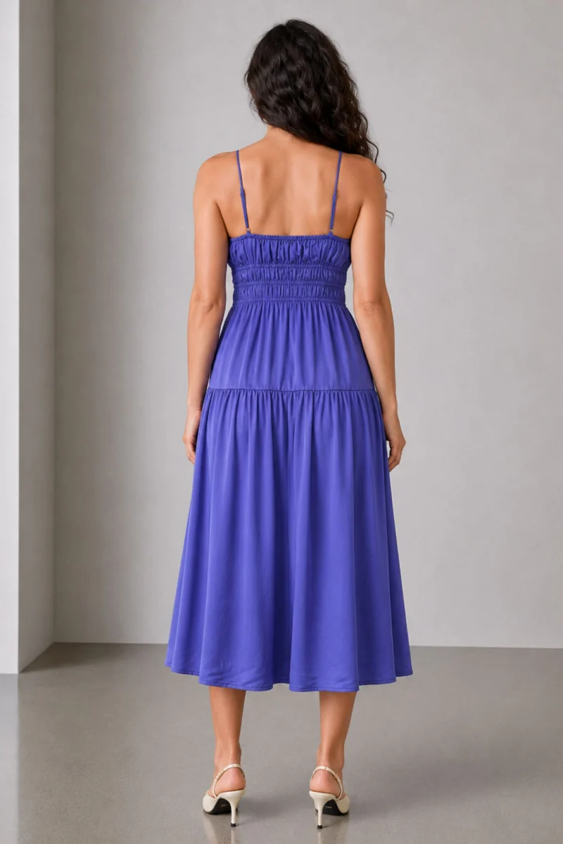 Vesper|Satin Elasticated Waist Midi Dress