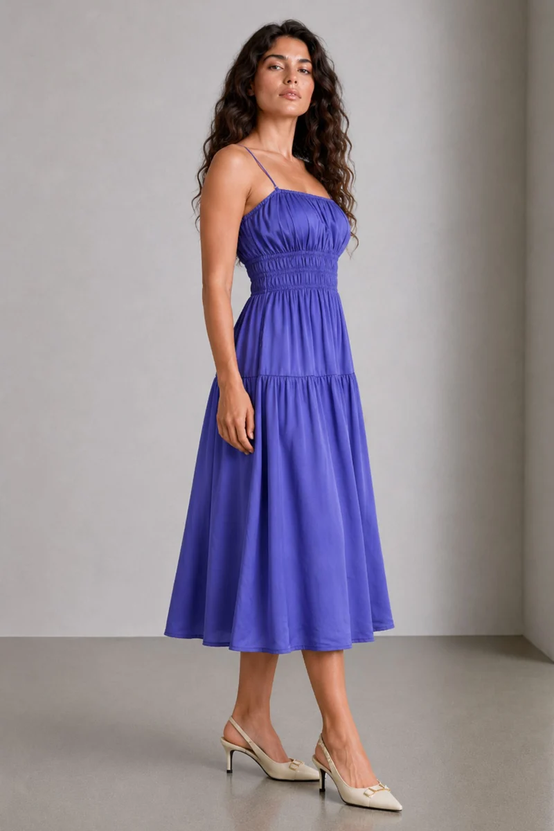 Vesper|Satin Elasticated Waist Midi Dress