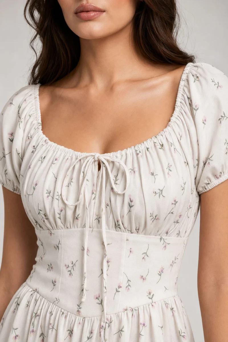 Evada|Cotton Sweetheart Neck Printed Mini Dress