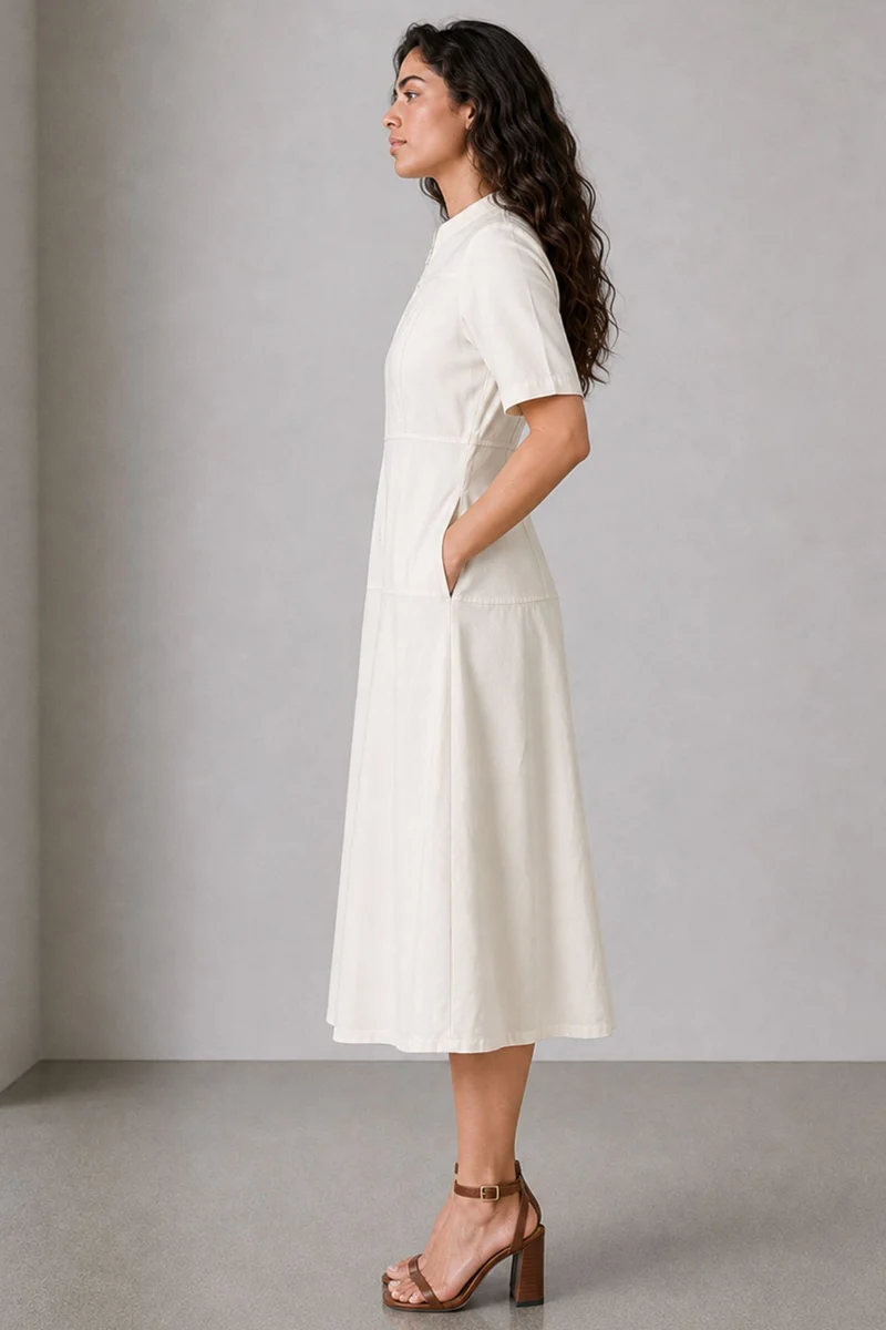 Vesta|Cotton Panelled Zipfront Maxi Dress