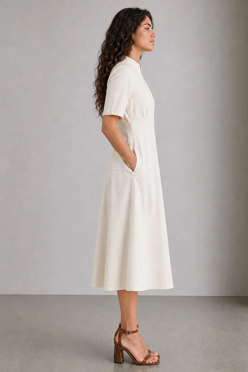 Vesta|Cotton Panelled Zipfront Maxi Dress