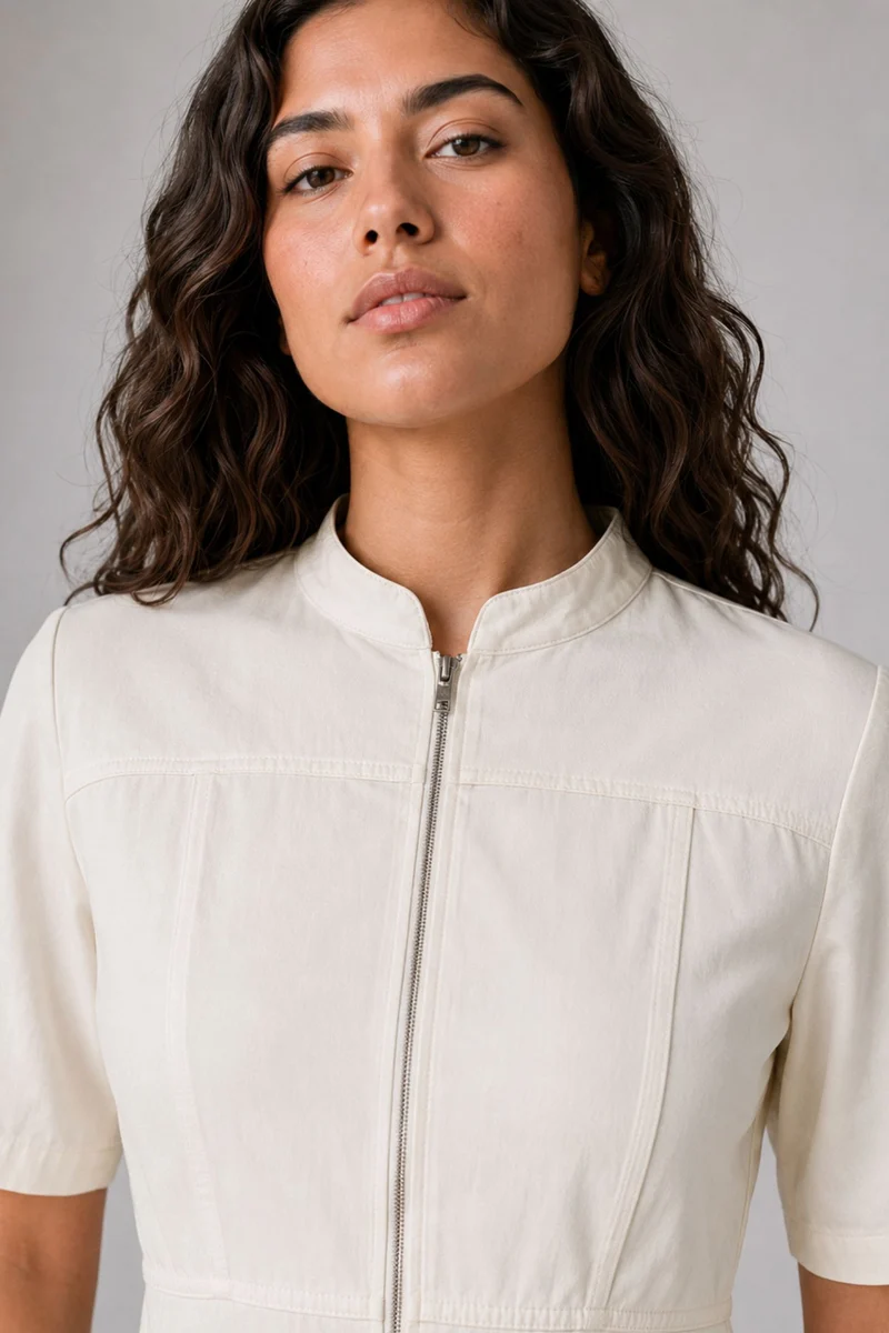 Vesta|Cotton Panelled Zipfront Maxi Dress