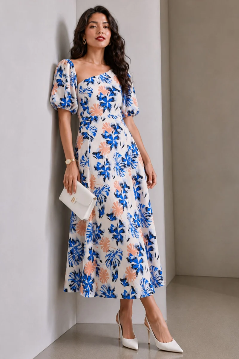 Norel|Modal Asymmetric Neck Maxi Dress