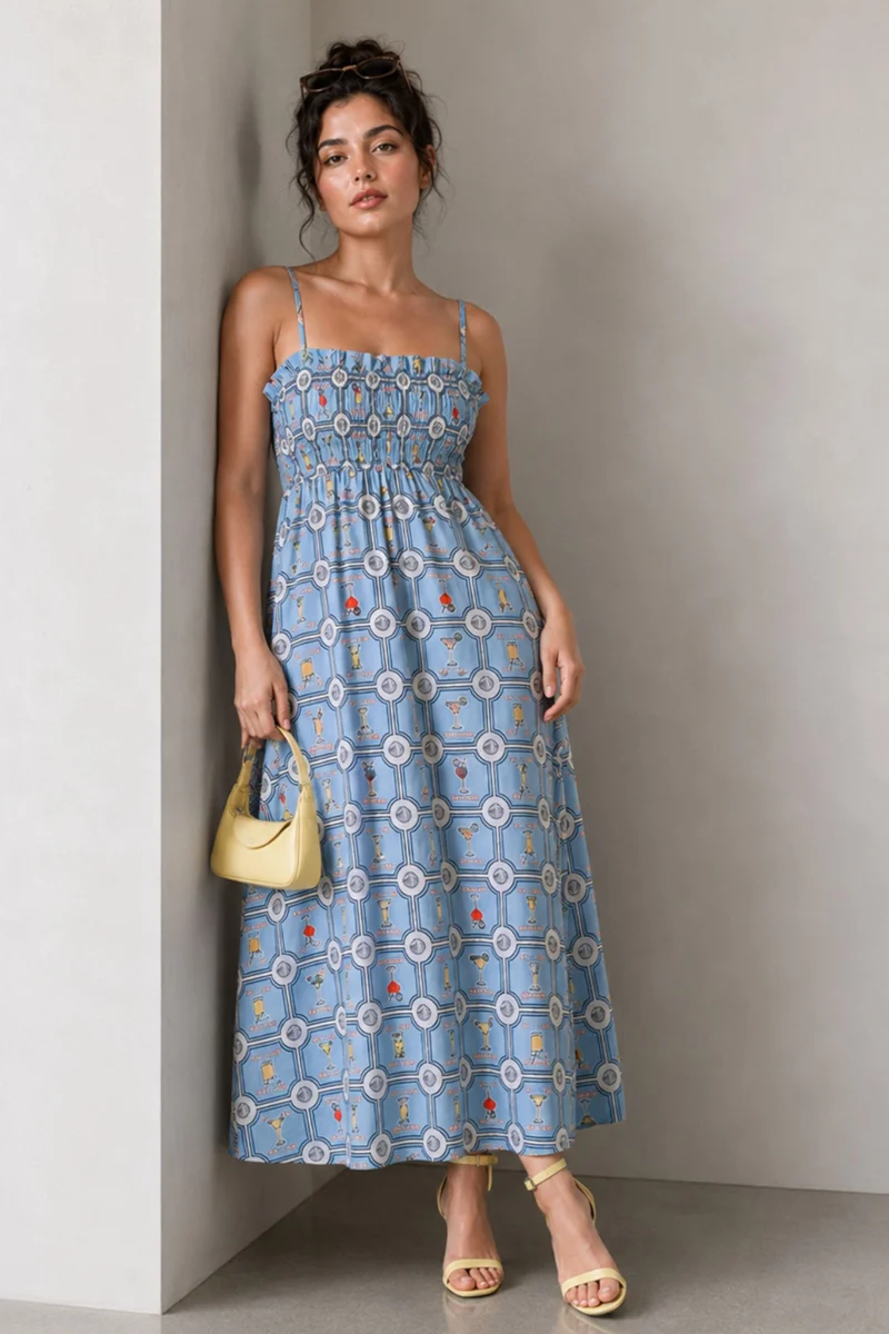 Veya|Printed Poplin Maxi Dress