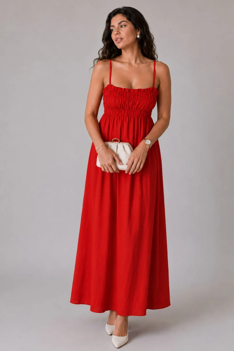 Neris|Poplin Smocked Maxi Dress