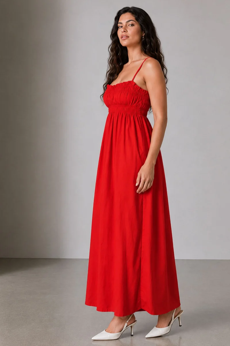 Neris|Poplin Smocked Maxi Dress