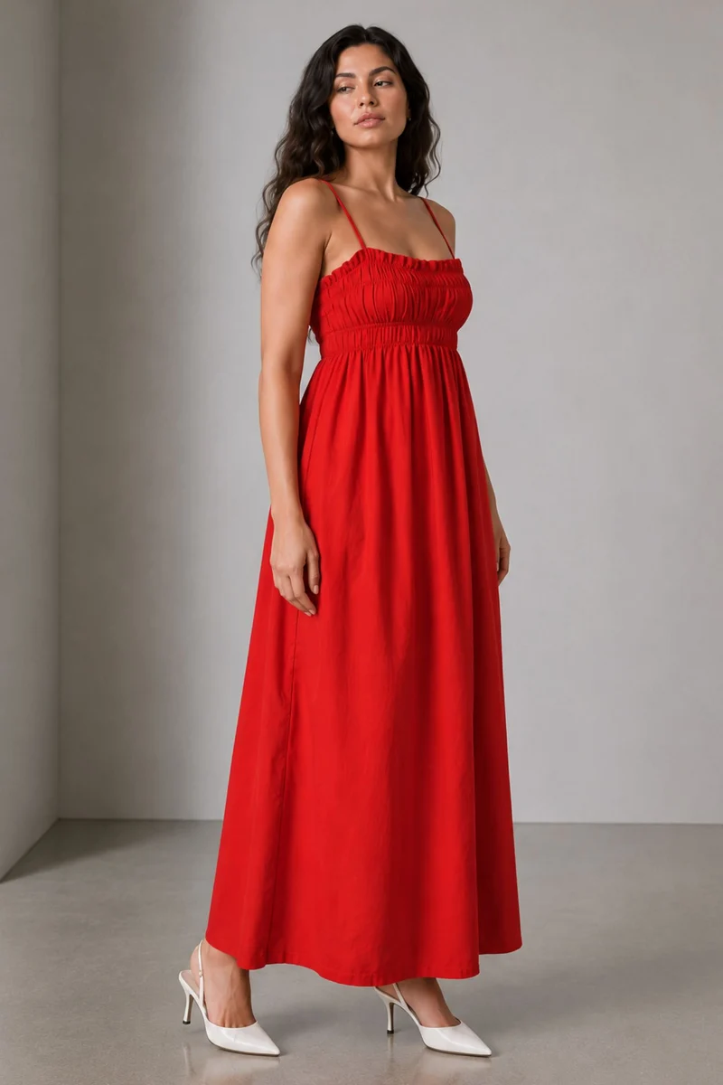Neris|Poplin Smocked Maxi Dress