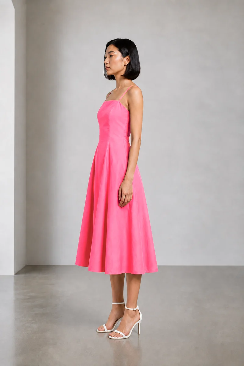 Arlen|Cotton Strappy Flared Midi Dress