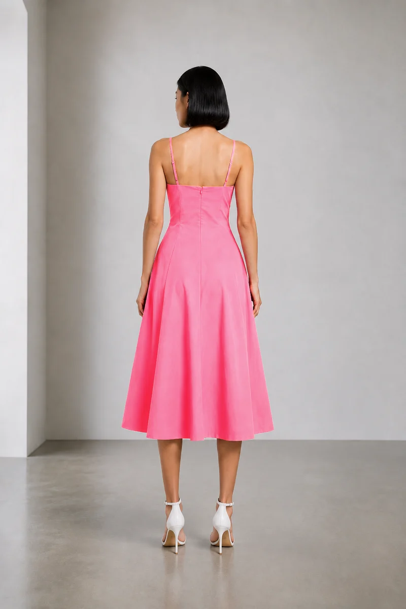 Arlen|Cotton Strappy Flared Midi Dress