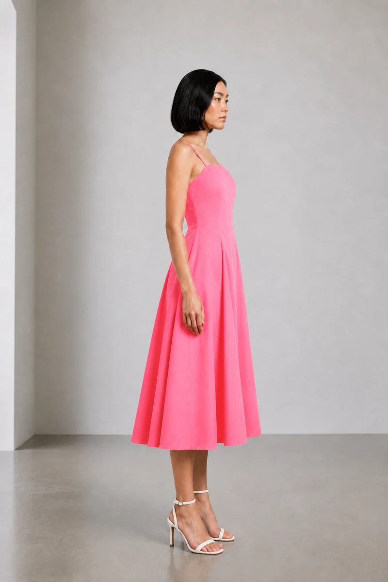 Arlen|Cotton Strappy Flared Midi Dress