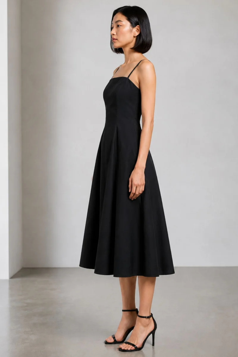 Riven|Cotton Strappy Flared Midi Dress