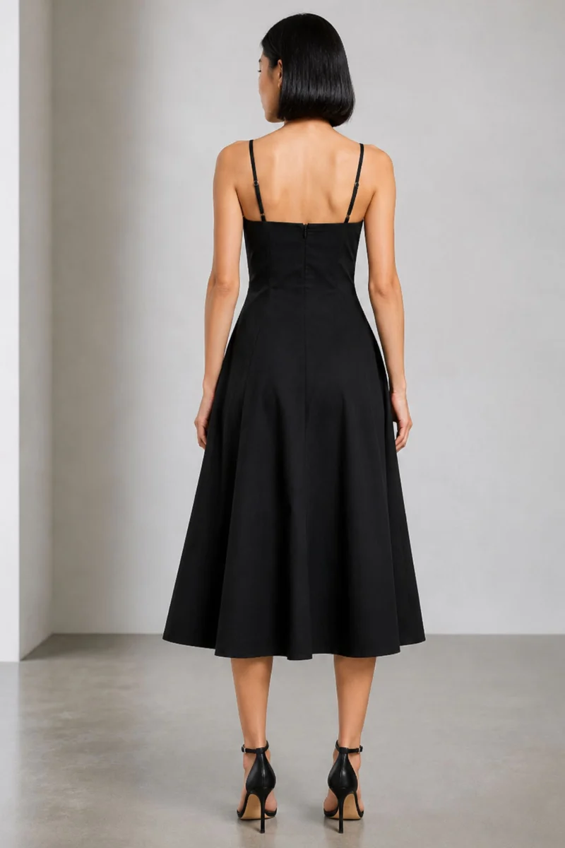 Riven|Cotton Strappy Flared Midi Dress