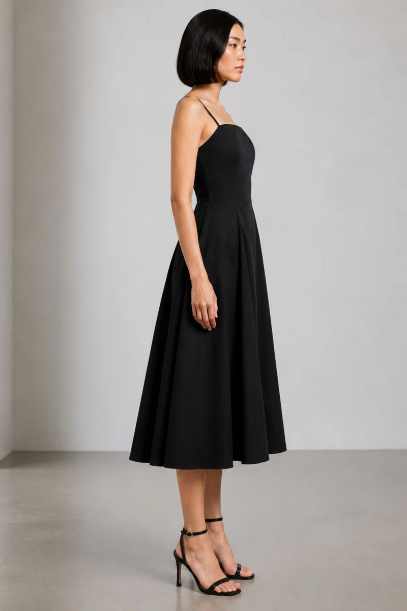 Riven|Cotton Strappy Flared Midi Dress