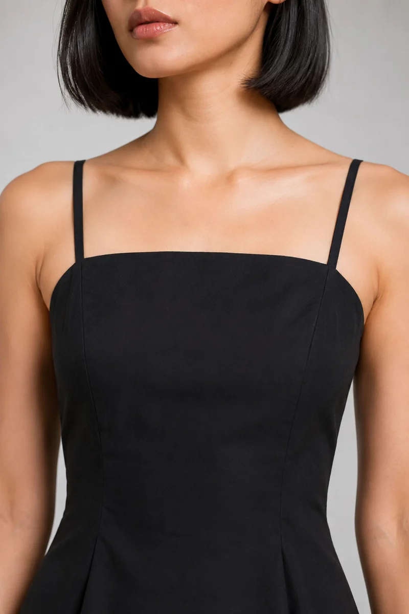 Riven|Cotton Strappy Flared Midi Dress
