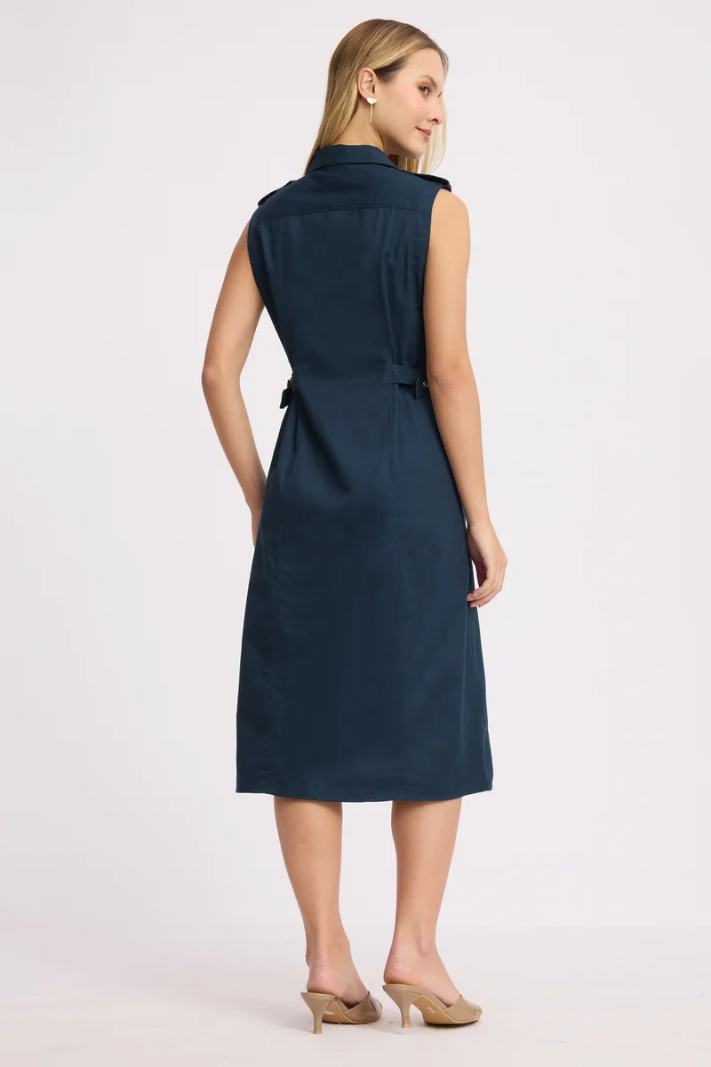 Kook|100% Cotton Sleeveless Belted Midi Dress