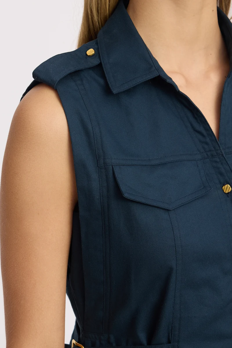 Kook|100% Cotton Sleeveless Belted Midi Dress