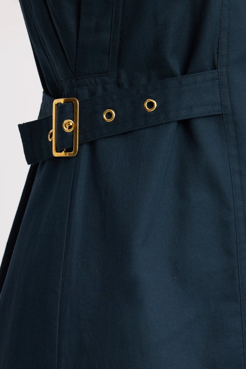 Kook|100% Cotton Sleeveless Belted Midi Dress