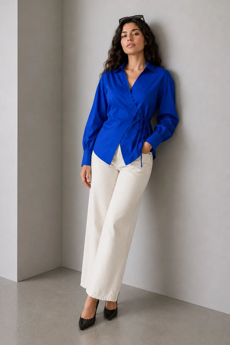 Kirise|100% Cotton Asymmetric Tie-Up Shirt